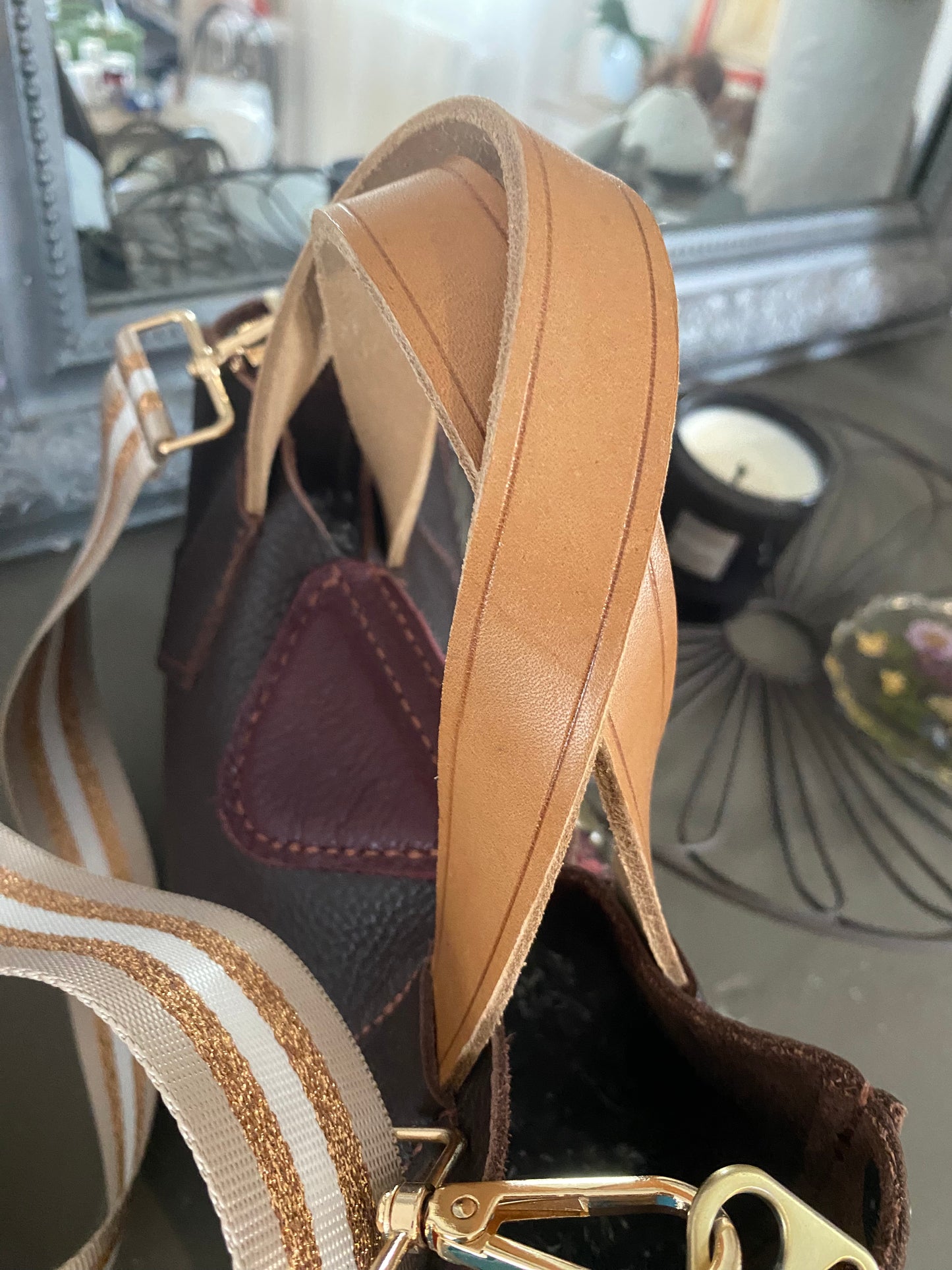 Sac cuir chocolat/aubergine