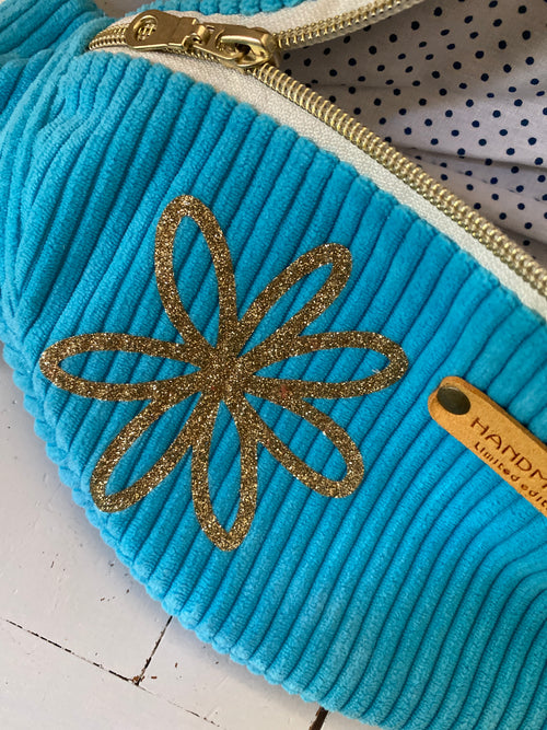 BANANE velours , doublée coton , turquoise.