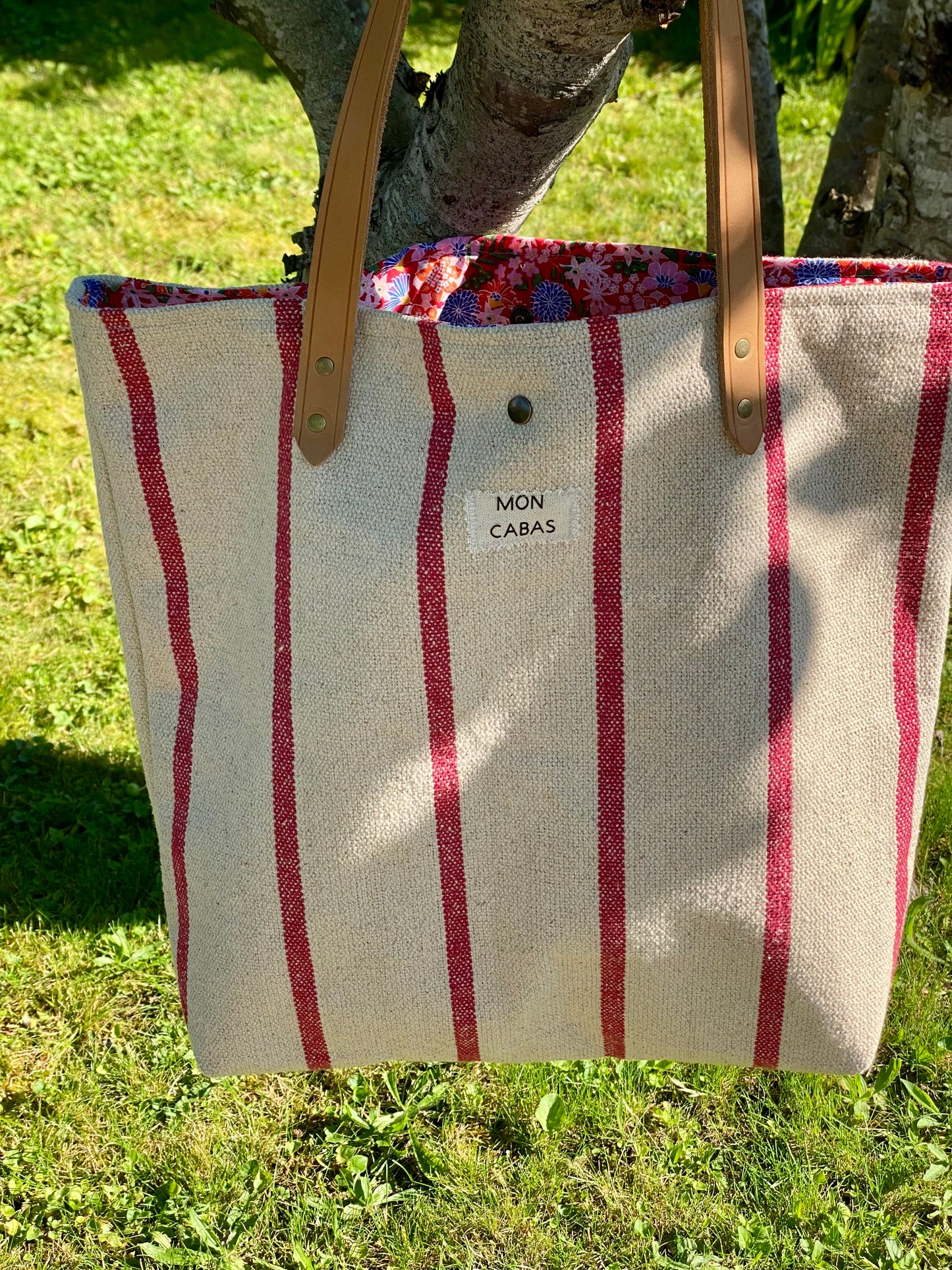 SAC DE PLAGE tissu rayé rouge
