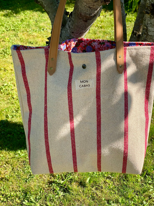 SAC DE PLAGE tissu rayé rouge