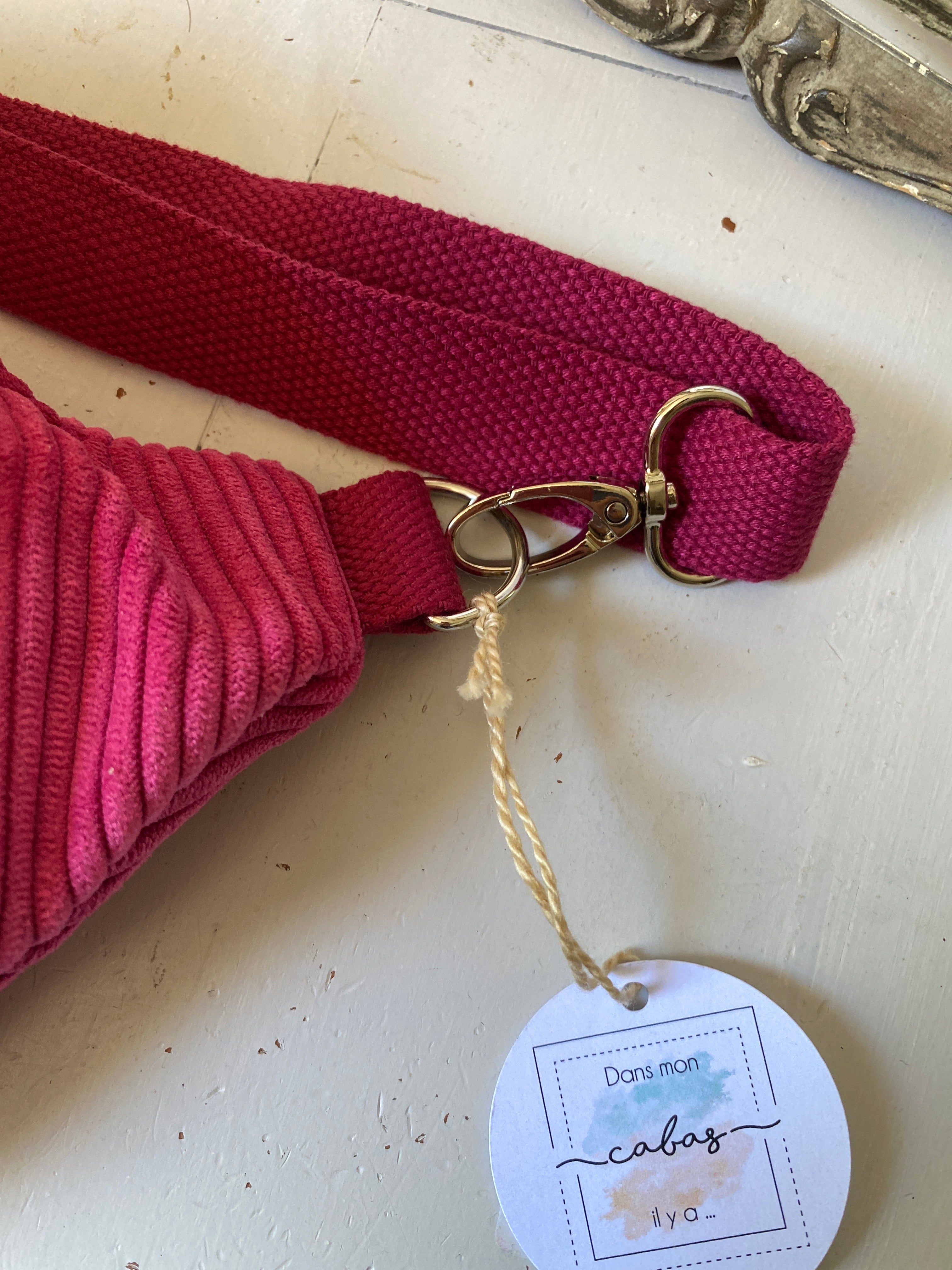 BANANE velours rose , doublée licorne , avec poche intérieure