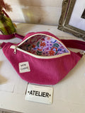 BANANE velours rose , doublée licorne , avec poche intérieure