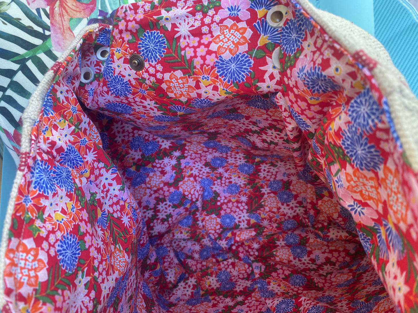 SAC DE PLAGE tissu rayé rouge