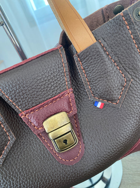 Sac cuir chocolat/aubergine