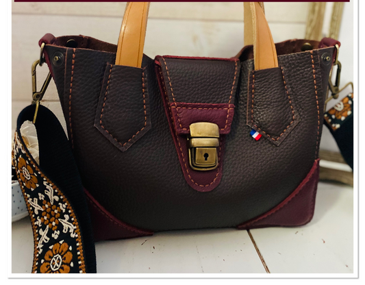 Sac cuir chocolat/aubergine