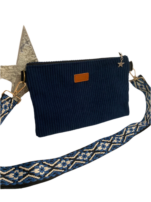 Pochette bandoulière VELOURS Bleu marine .