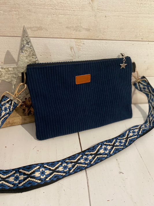 Pochette bandoulière VELOURS Bleu marine .