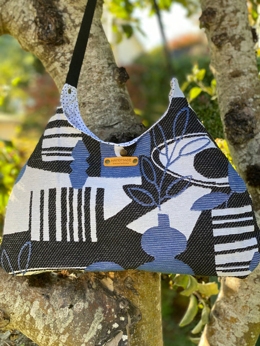MOON sac jacquard noir et denim