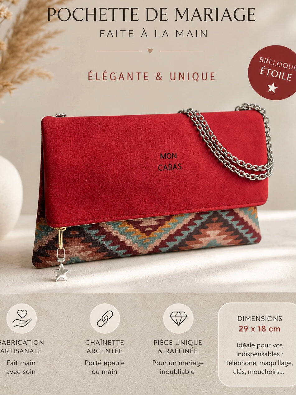 Pochette MARIAGE velours bordeaux