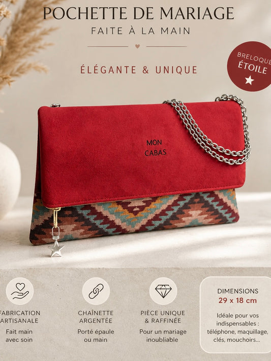 Pochette MARIAGE velours bordeaux