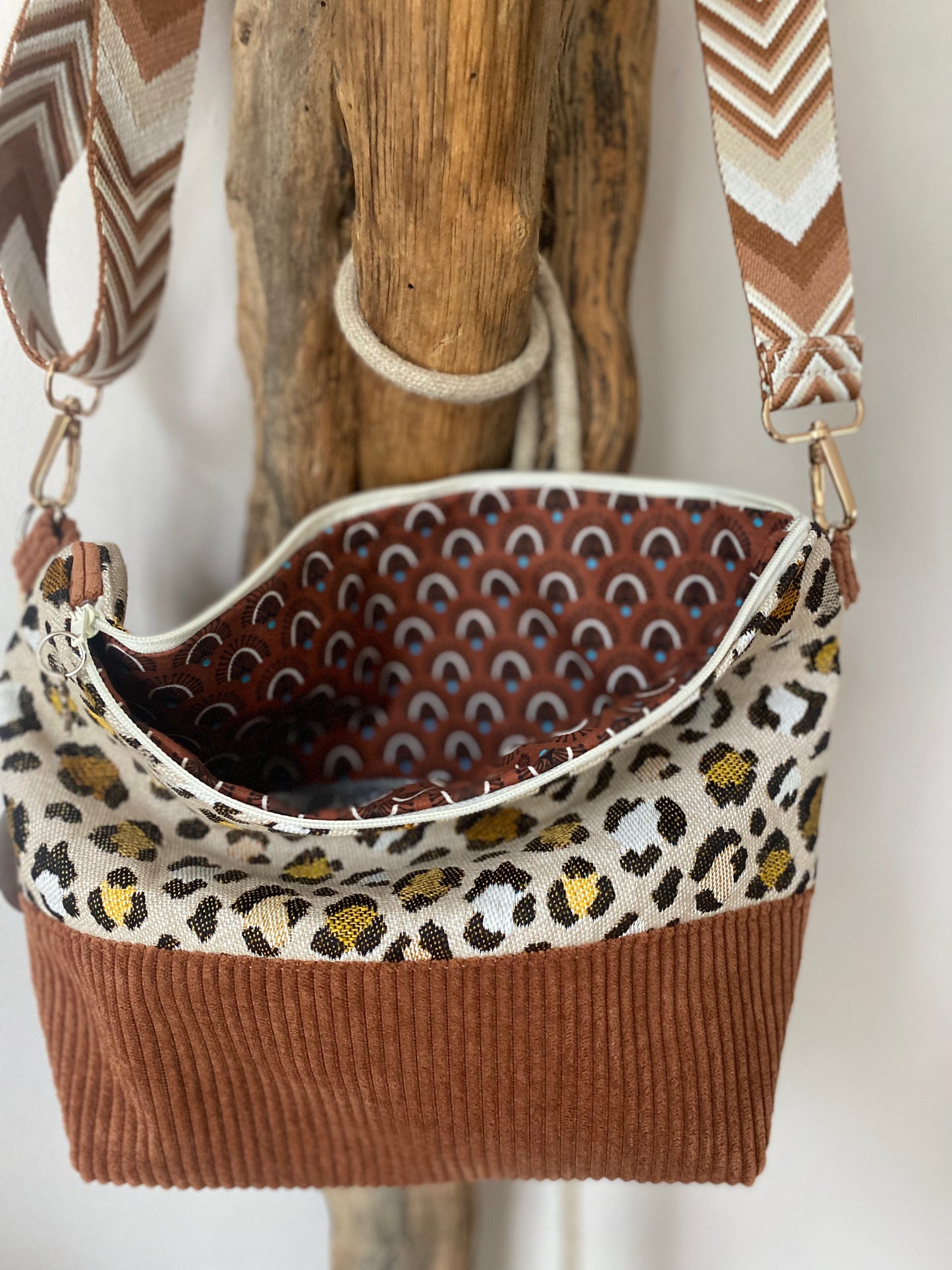 LÉO sac bandoulière velours/jacquard