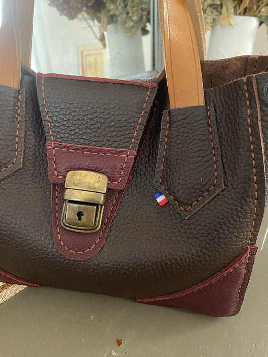 Sac cuir chocolat/aubergine