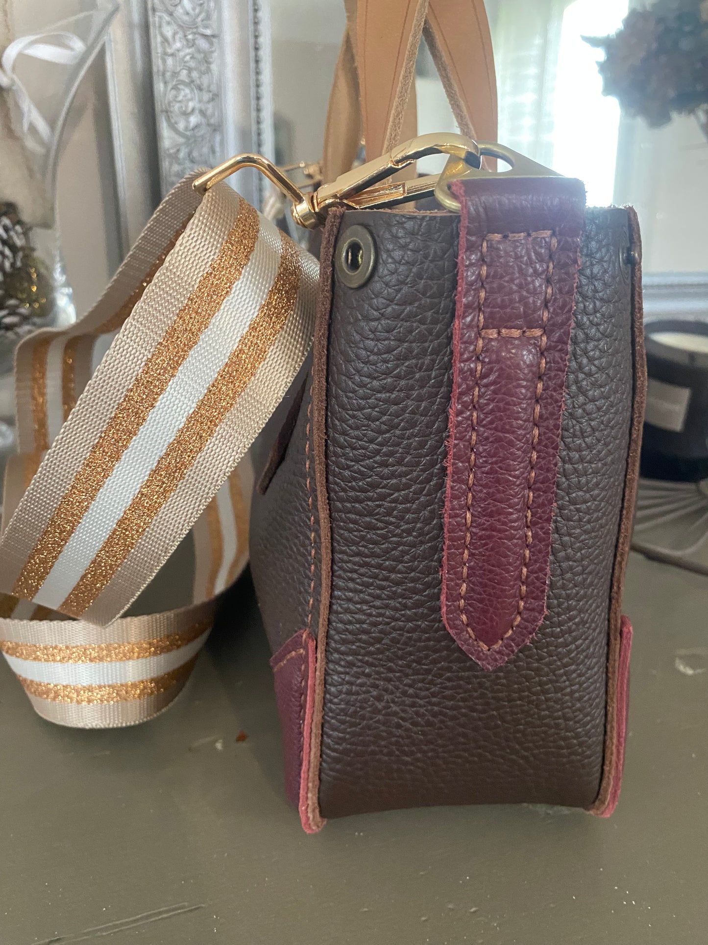Sac cuir chocolat/aubergine
