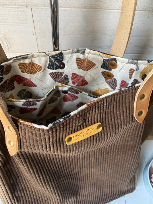 SAC CABAS velours anses cuir