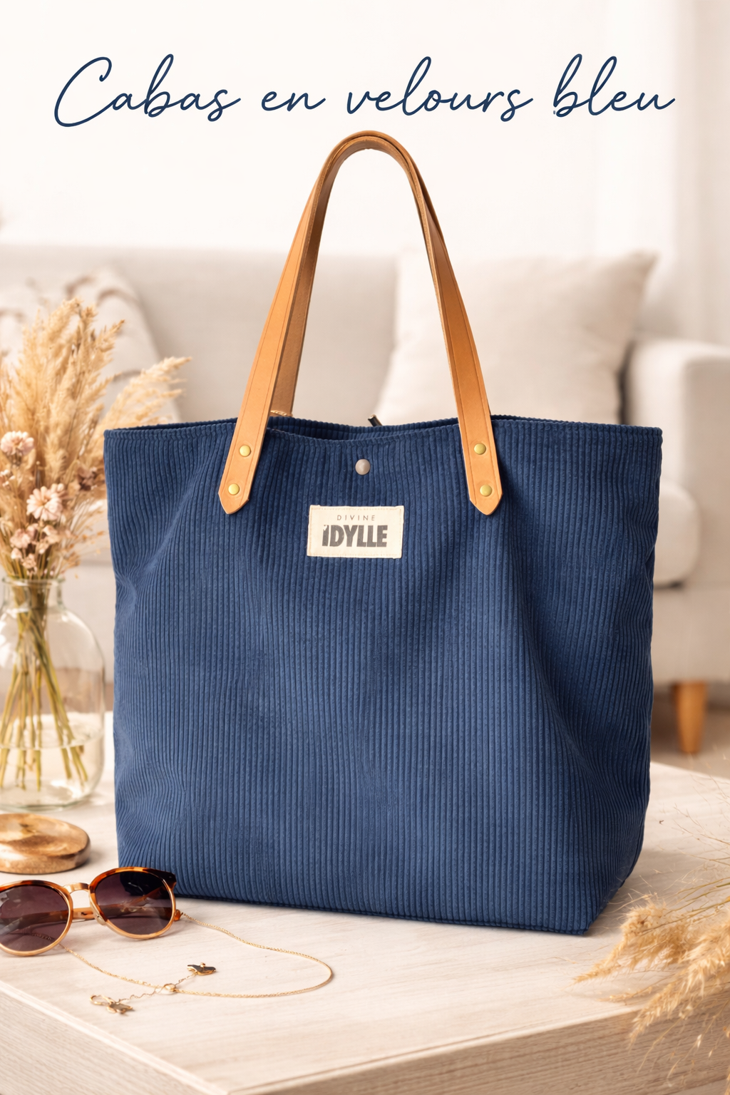 DIVINE IDYLLE sac cabas velours , anses cuir