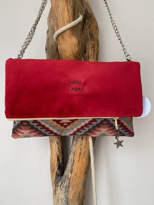 Pochette MARIAGE velours bordeaux