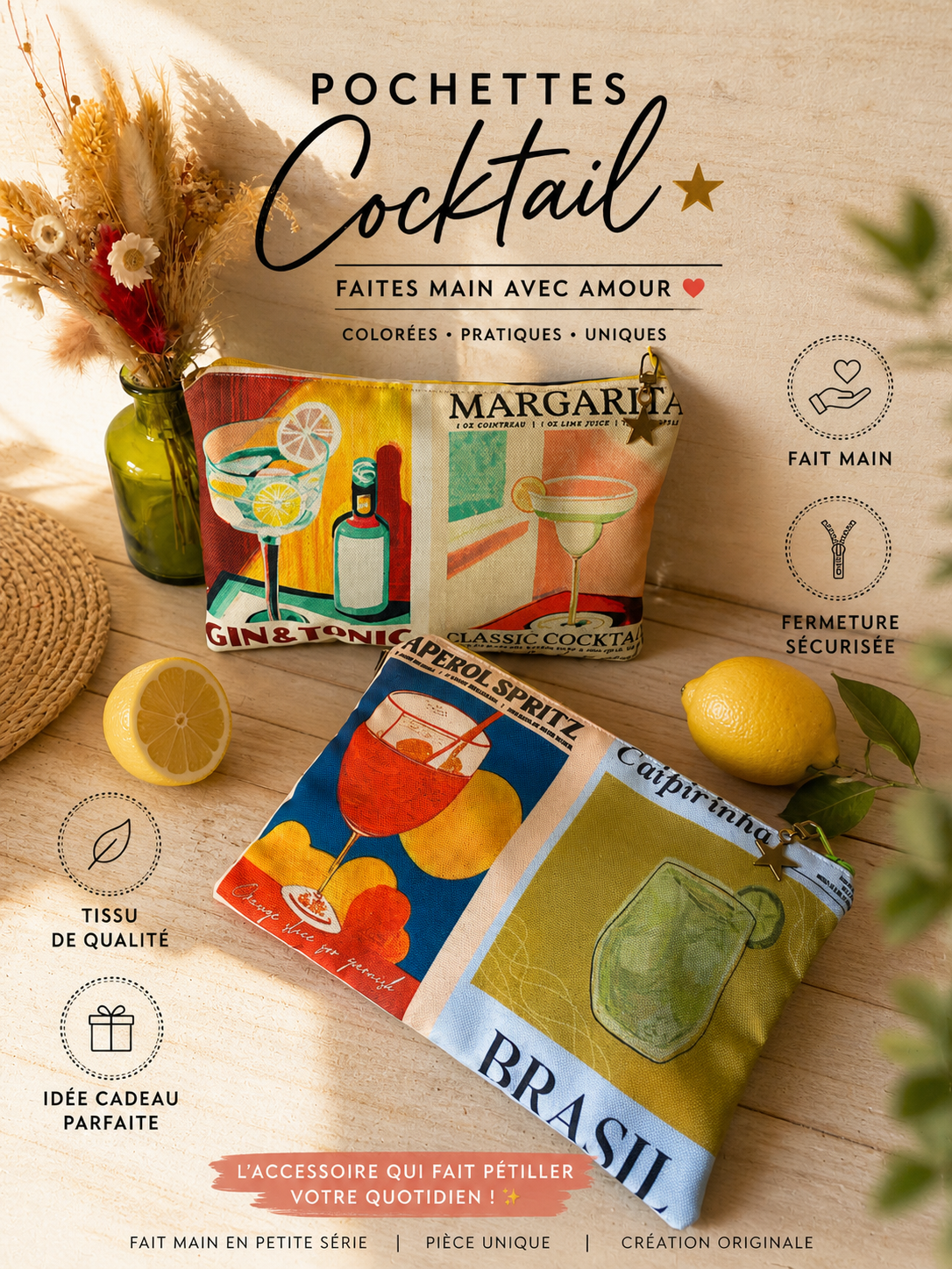 COCKTAIL pochettes colorées