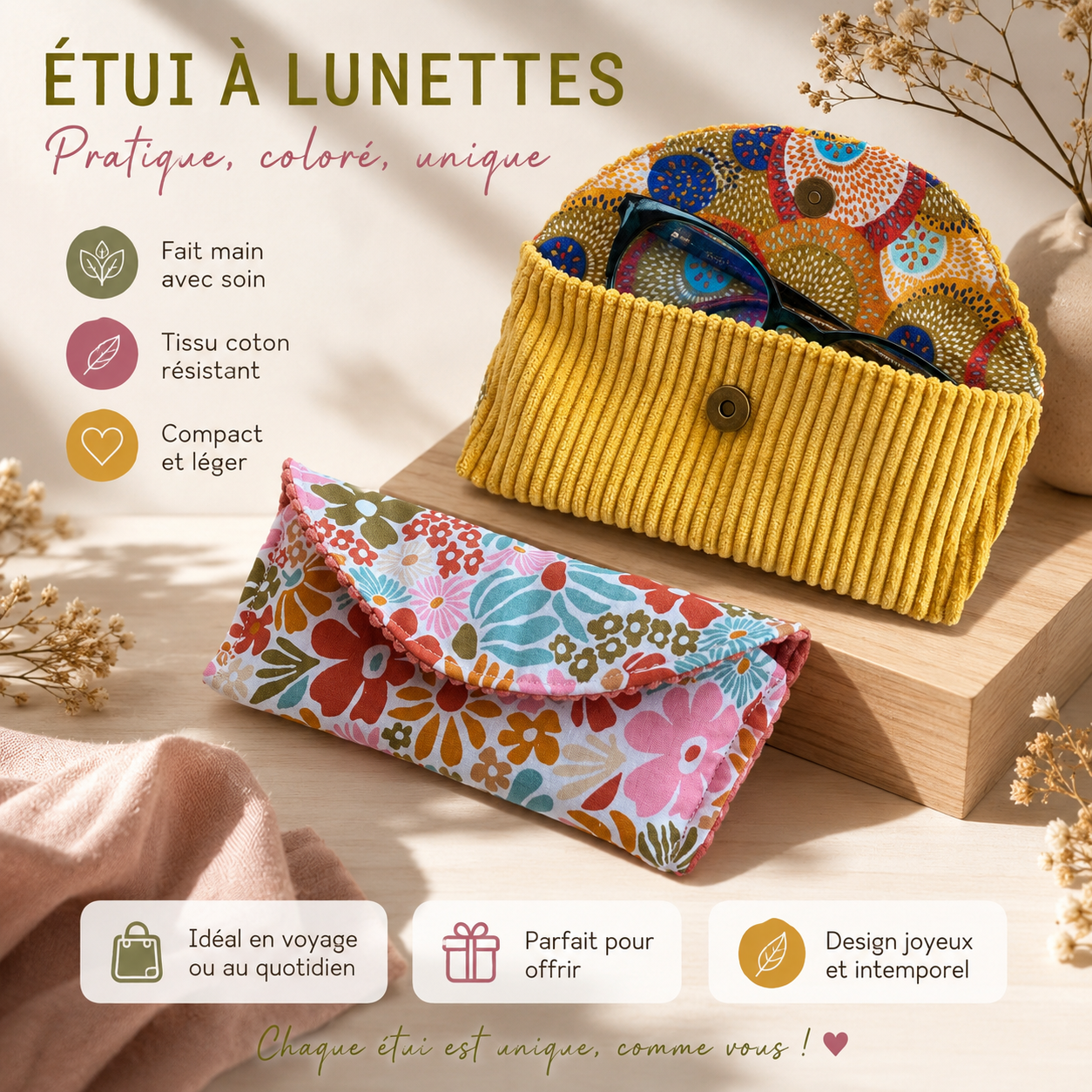 LULU , étui à lunettes velours et coton .