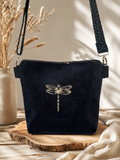 DRAGONFLY , sac bandoulière en velours noir .
