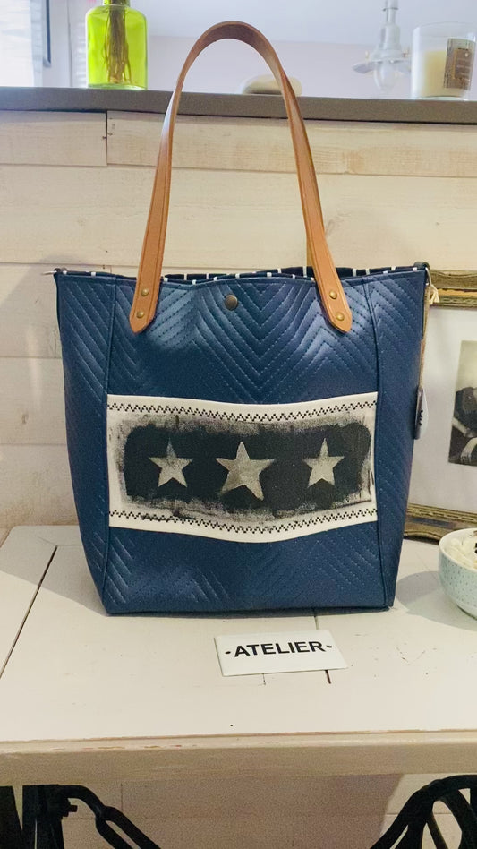 SAC CABAS simili matelassé anses cuir